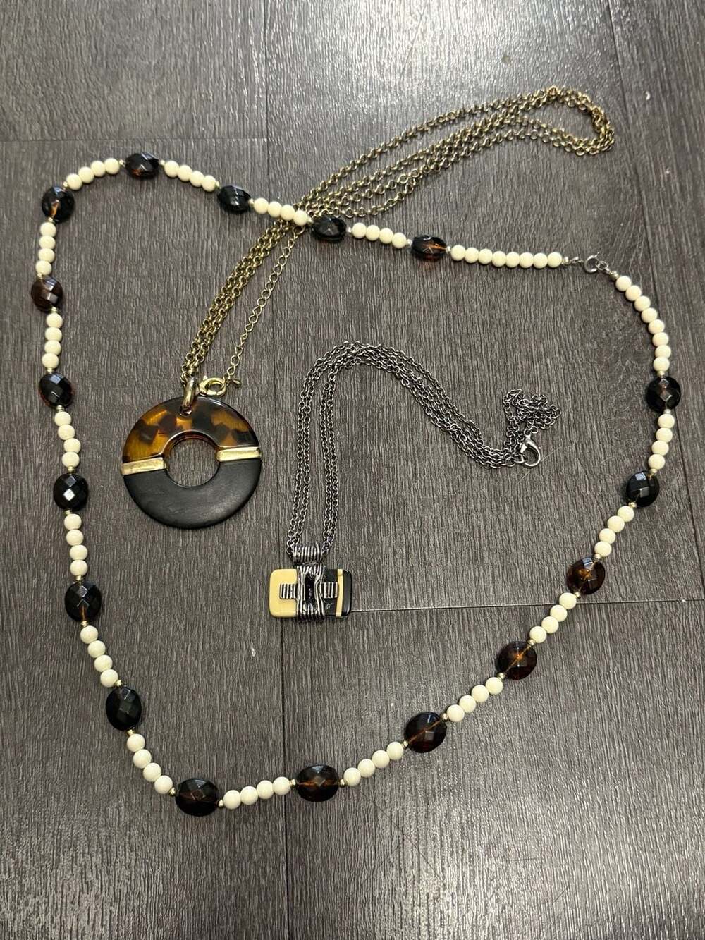 Lot of 3 Vintage Necklaces Featuring Tortoiseshell Pendant